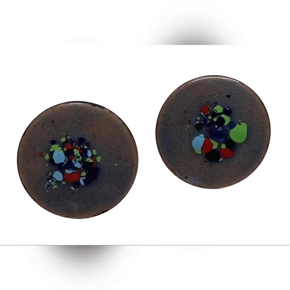 Vintage Mid-Century Modern Enamel on Copper Confetti Cufflinks - Abstract Art